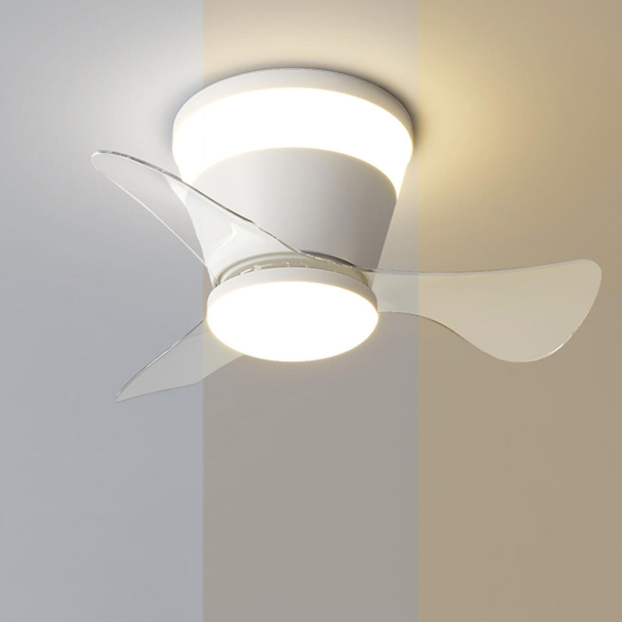 Simple Geometric Cone Clear Blade LED Ceiling Fan Light Image - 27