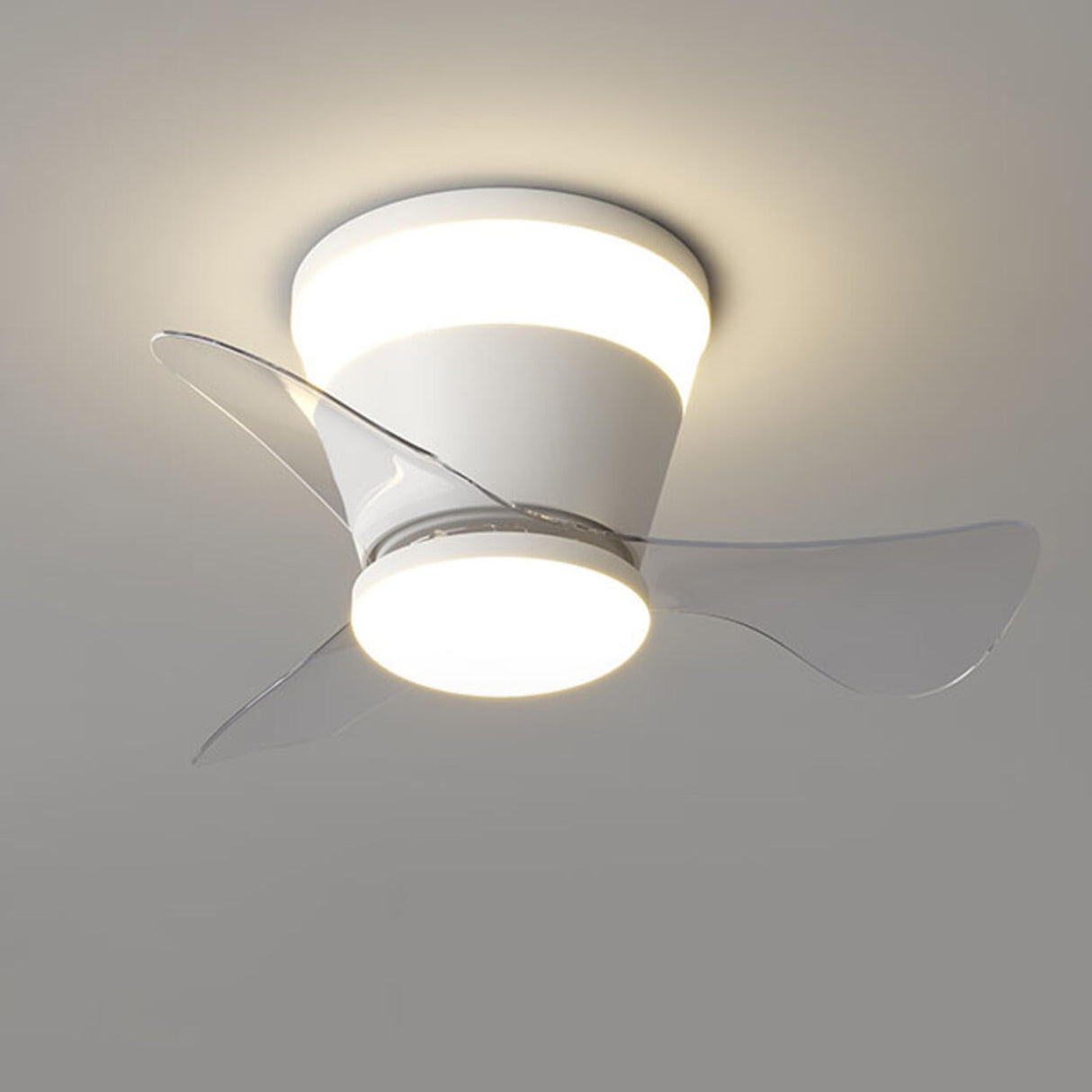 Simple Geometric Cone Clear Blade LED Ceiling Fan Light Image - 7