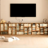 Simple Geometric Natural Wooden Open Wide Bookshelf Image - 1