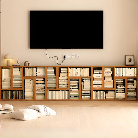 Simple Geometric Natural Wooden Open Wide Bookshelf Image - 1