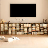 Simple Geometric Natural Wooden Open Wide Bookshelf Image - 1