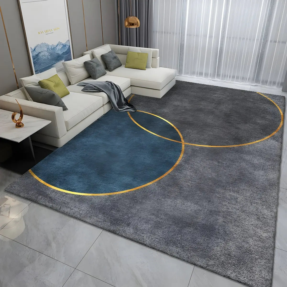 Simple Geometric Pattern Polyester Gray Area Rug Image - 1