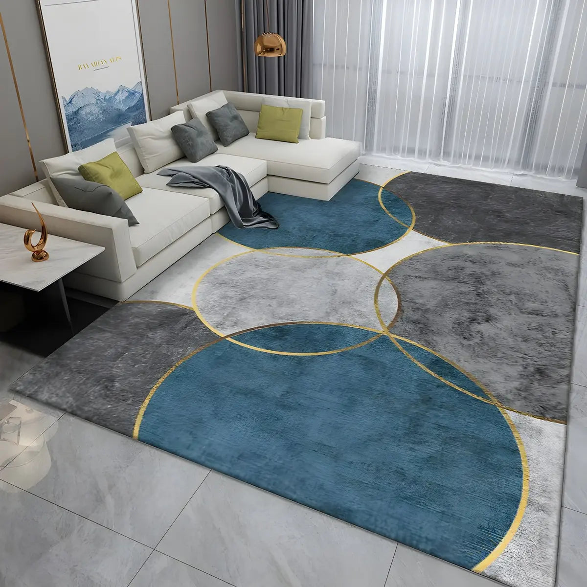 Simple Geometric Pattern Polyester Gray Area Rug Image - 10
