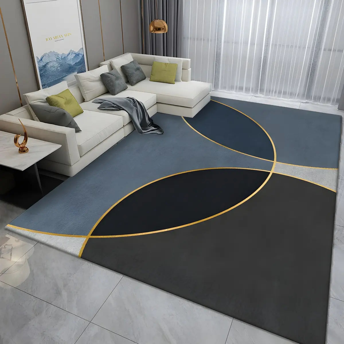 Simple Geometric Pattern Polyester Gray Area Rug Image - 12