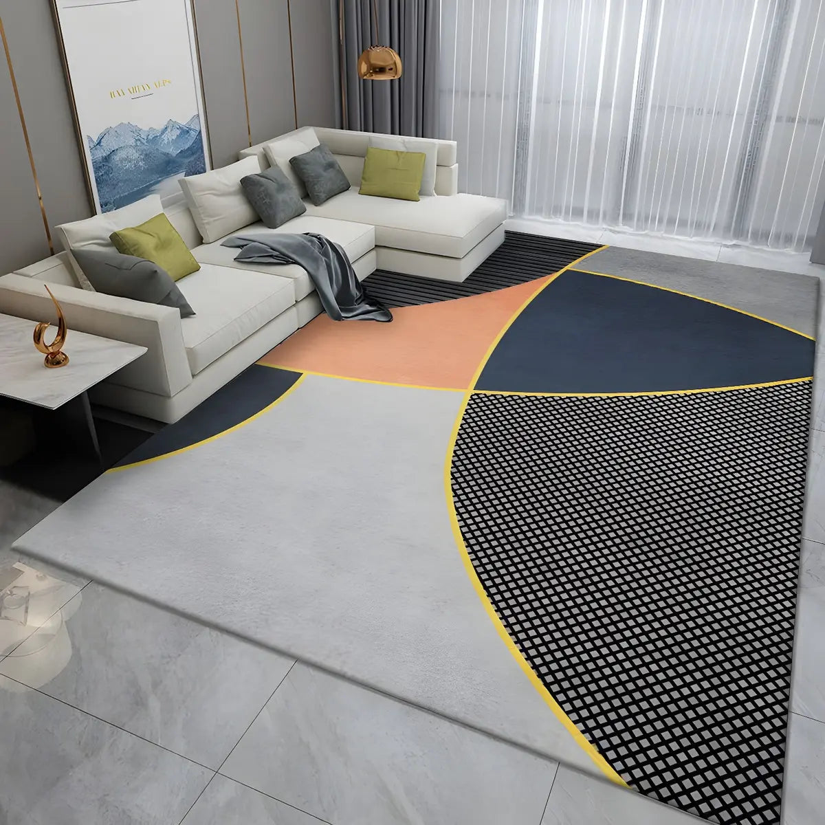 Simple Geometric Pattern Polyester Gray Area Rug Image - 13