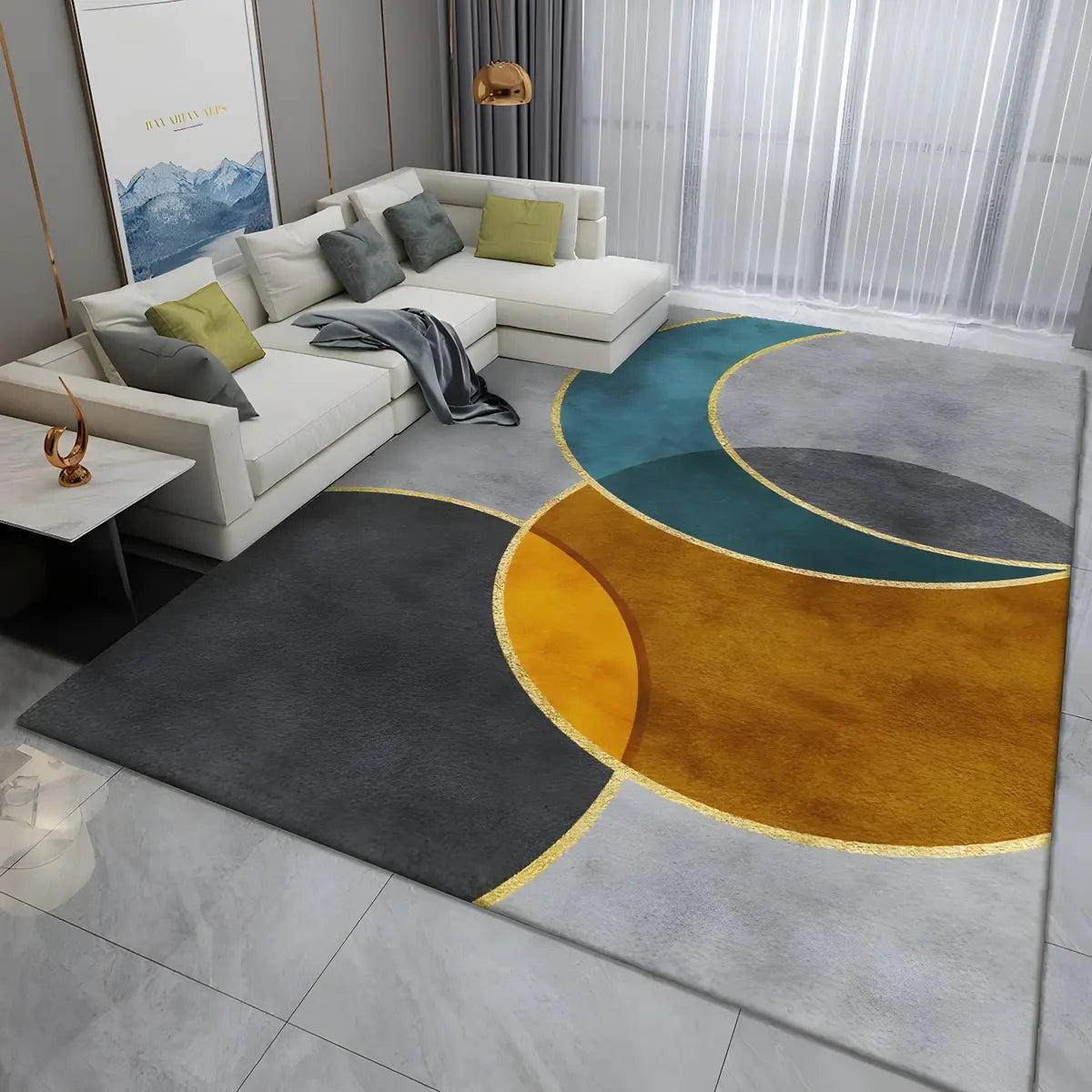 Simple Geometric Pattern Polyester Gray Area Rug Image - 14