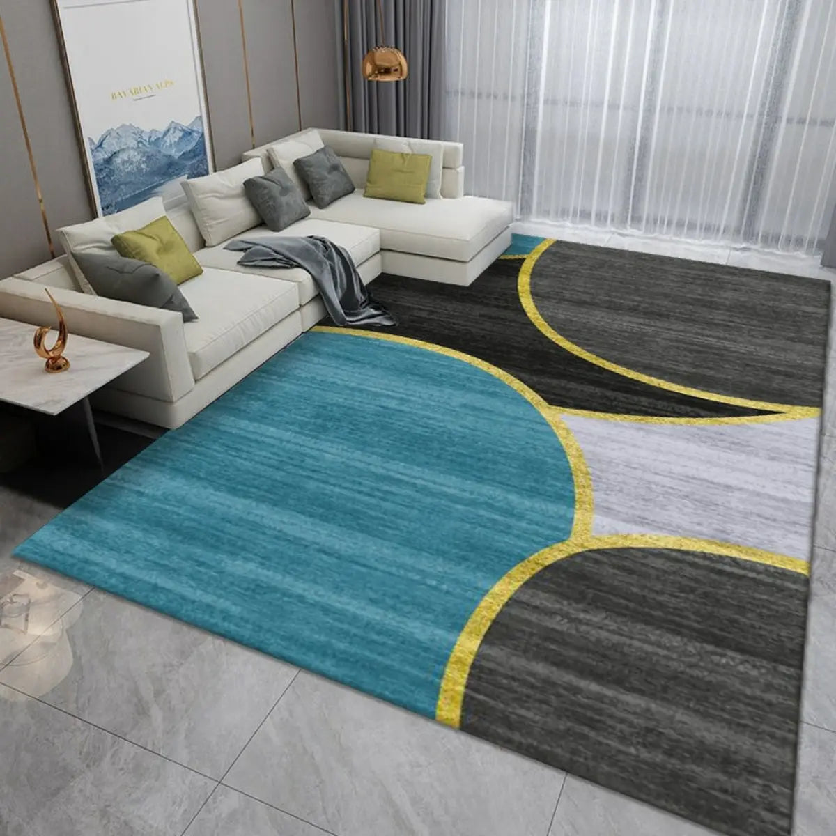 Simple Geometric Pattern Polyester Gray Area Rug Image - 18