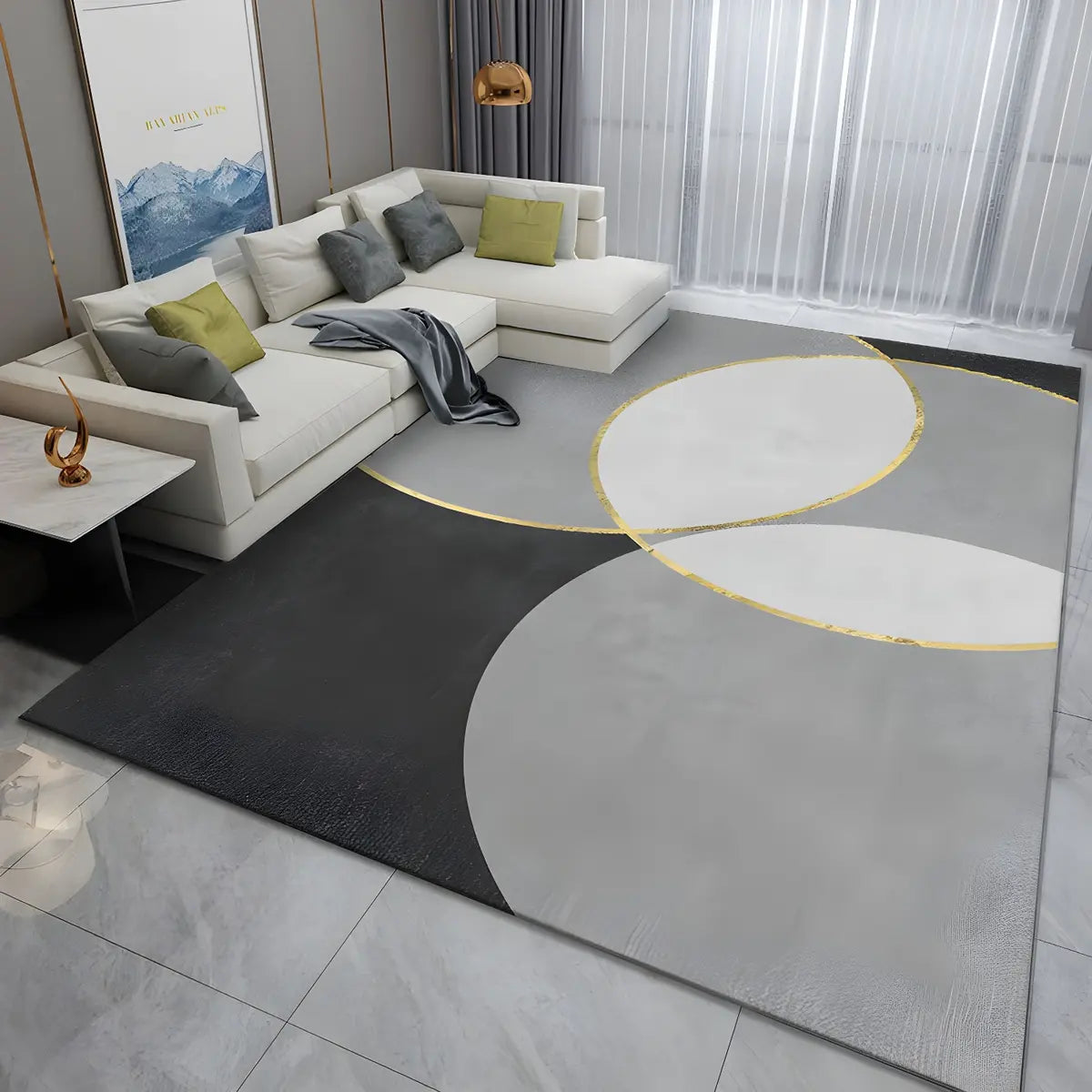 Simple Geometric Pattern Polyester Gray Area Rug Image - 2