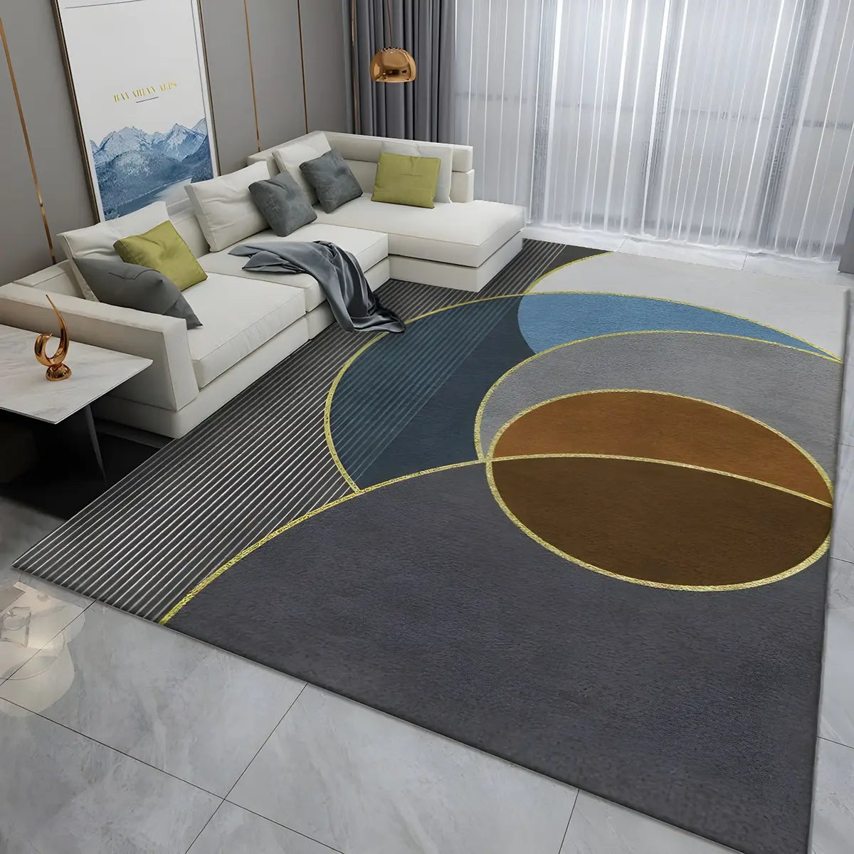 Simple Geometric Pattern Polyester Gray Area Rug Image - 3
