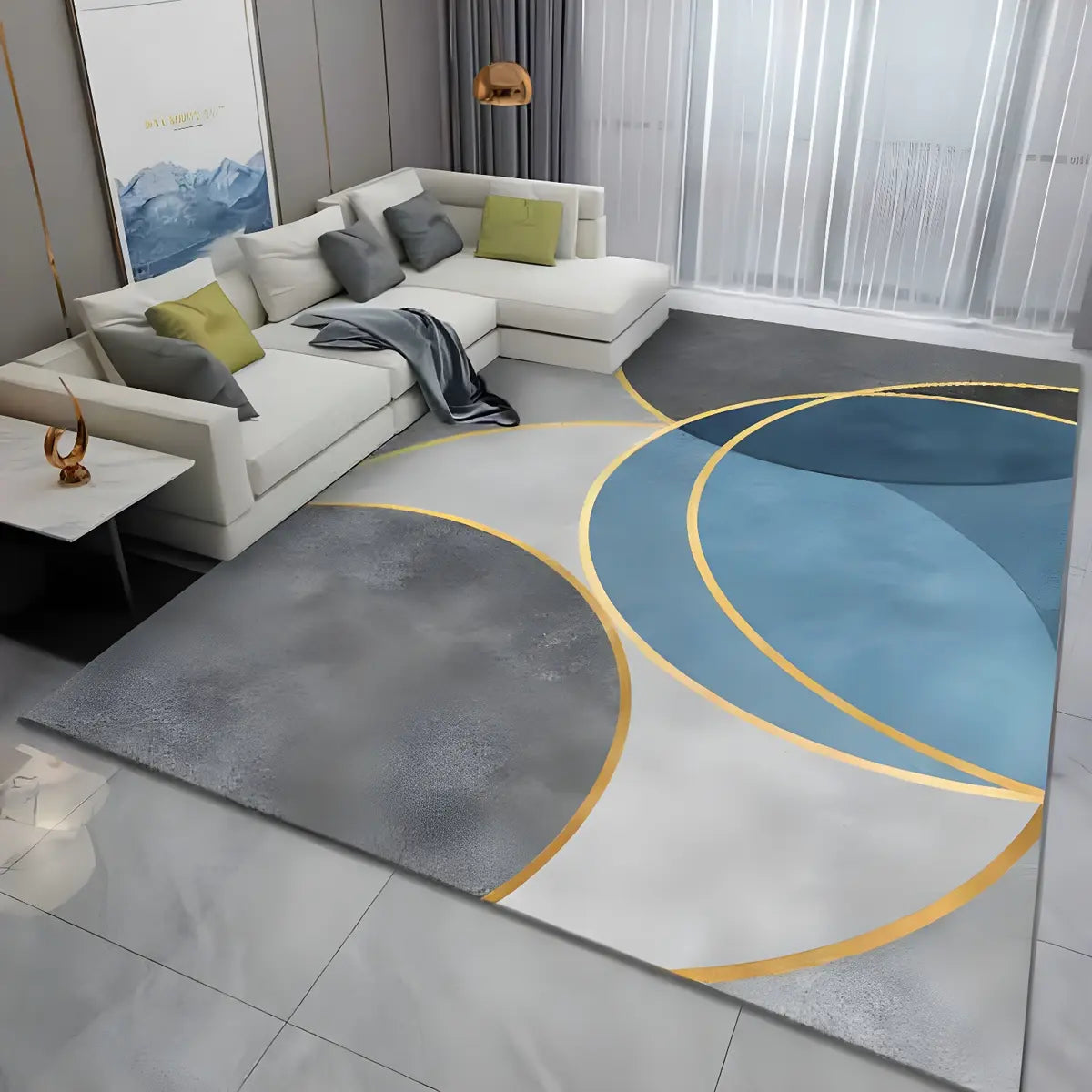 Simple Geometric Pattern Polyester Gray Area Rug Image - 4