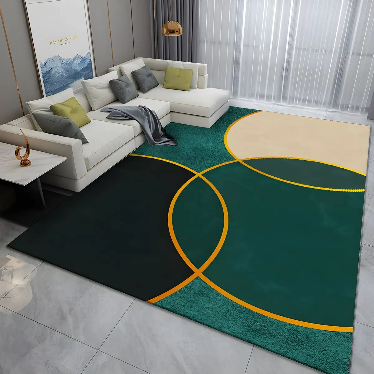 Simple Geometric Pattern Polyester Gray Area Rug Image - 5