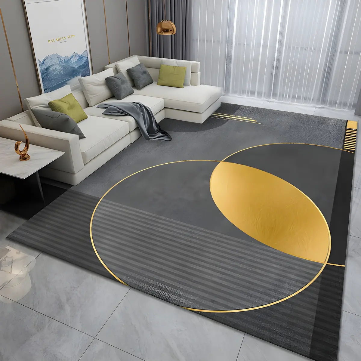 Simple Geometric Pattern Polyester Gray Area Rug Image - 8