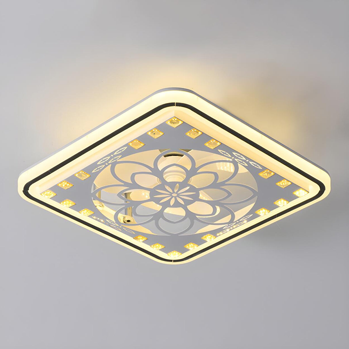 Simple Geometric Square Bladeless Ceiling Fan Light Image - 13