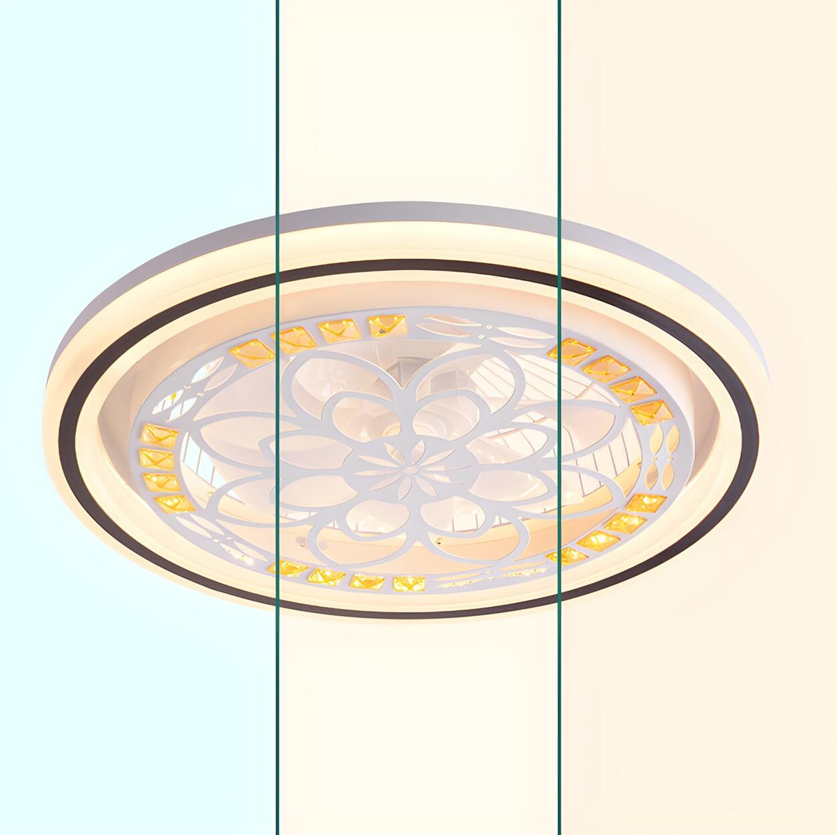 Simple Geometric Square Bladeless Ceiling Fan Light Image - 16
