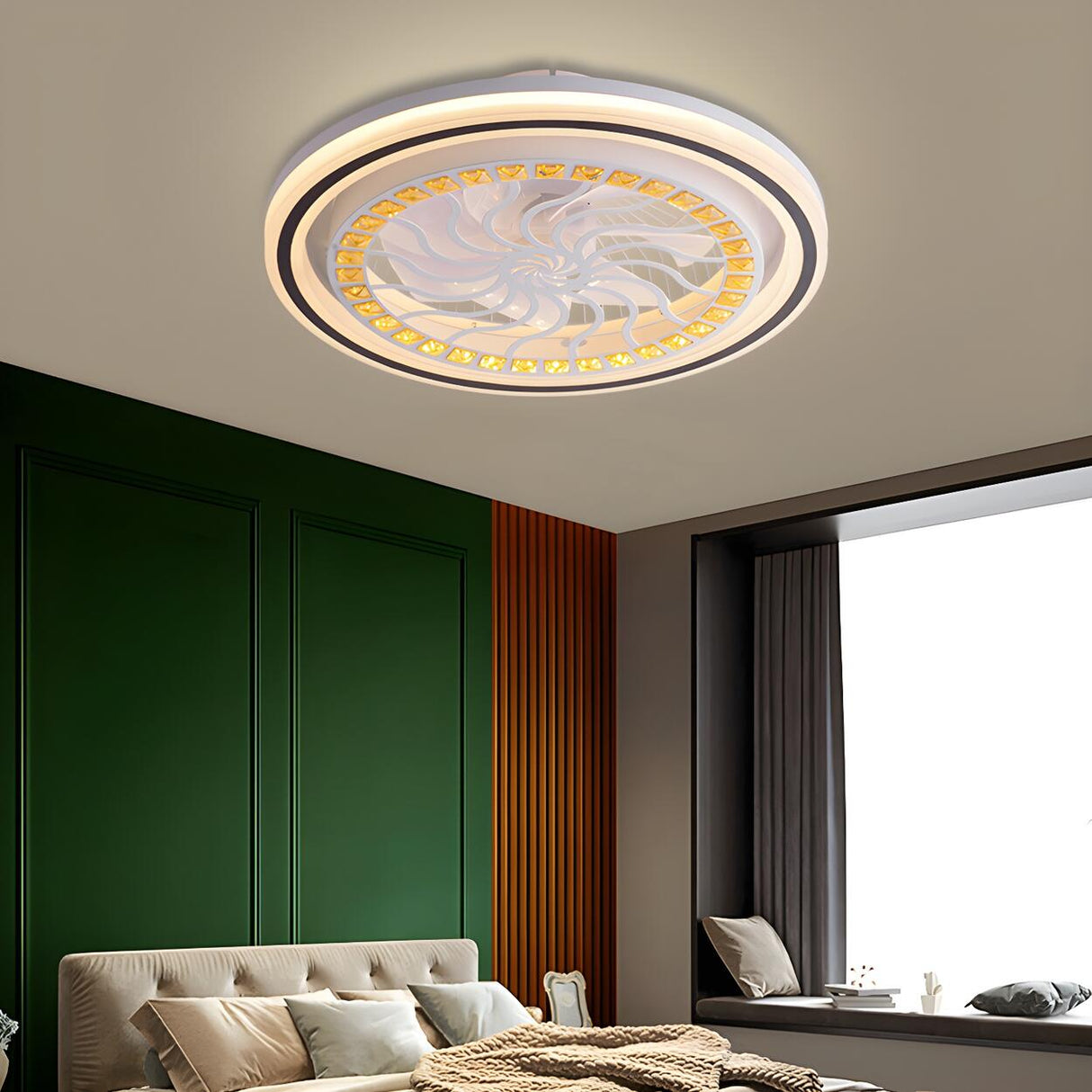 Simple Geometric Square Bladeless Ceiling Fan Light Image - 19