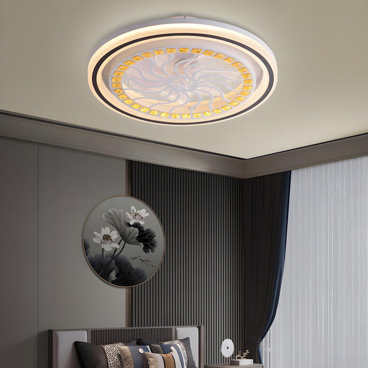 Simple Geometric Square Bladeless Ceiling Fan Light Image - 20