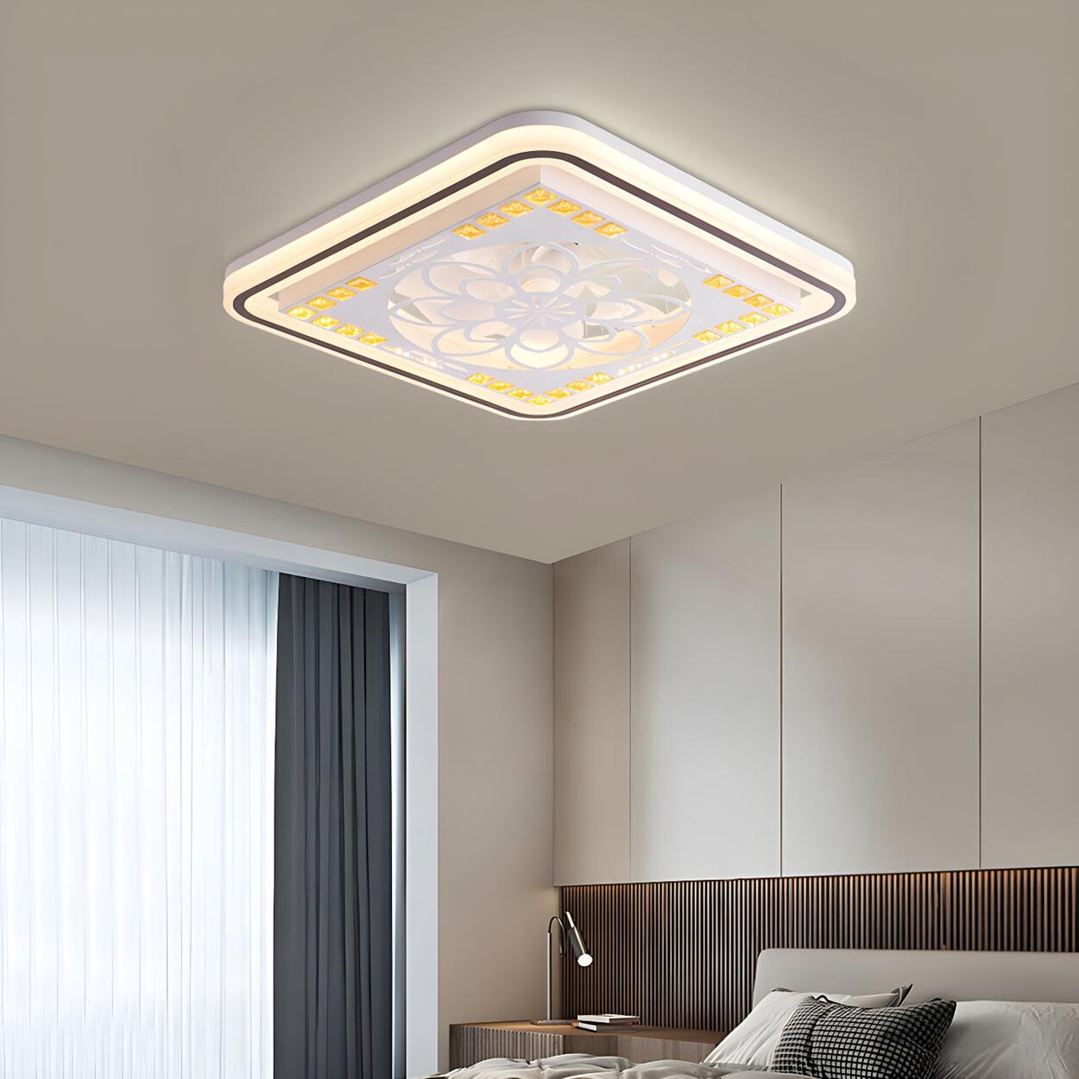 Simple Geometric Square Bladeless Ceiling Fan Light Image - 21