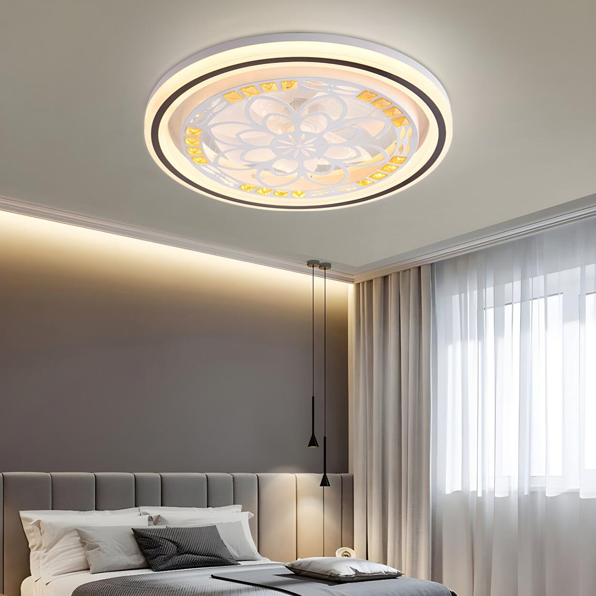 Simple Geometric Square Bladeless Ceiling Fan Light Image - 5