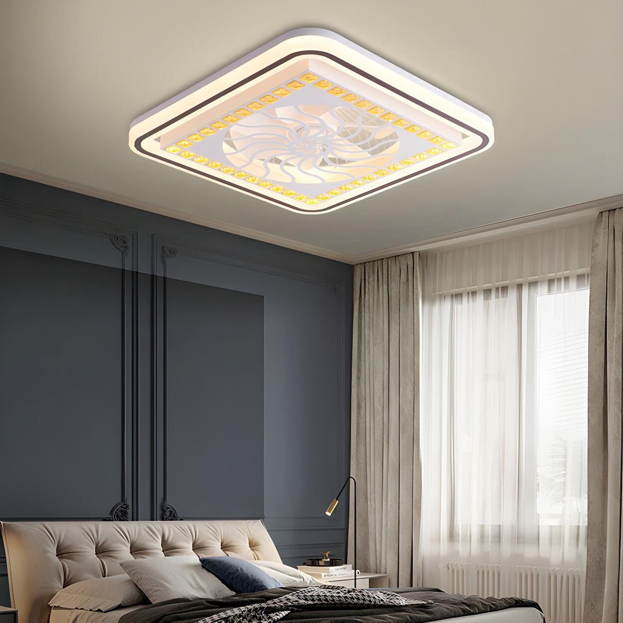 Simple Geometric Square Bladeless Ceiling Fan Light Image - 8