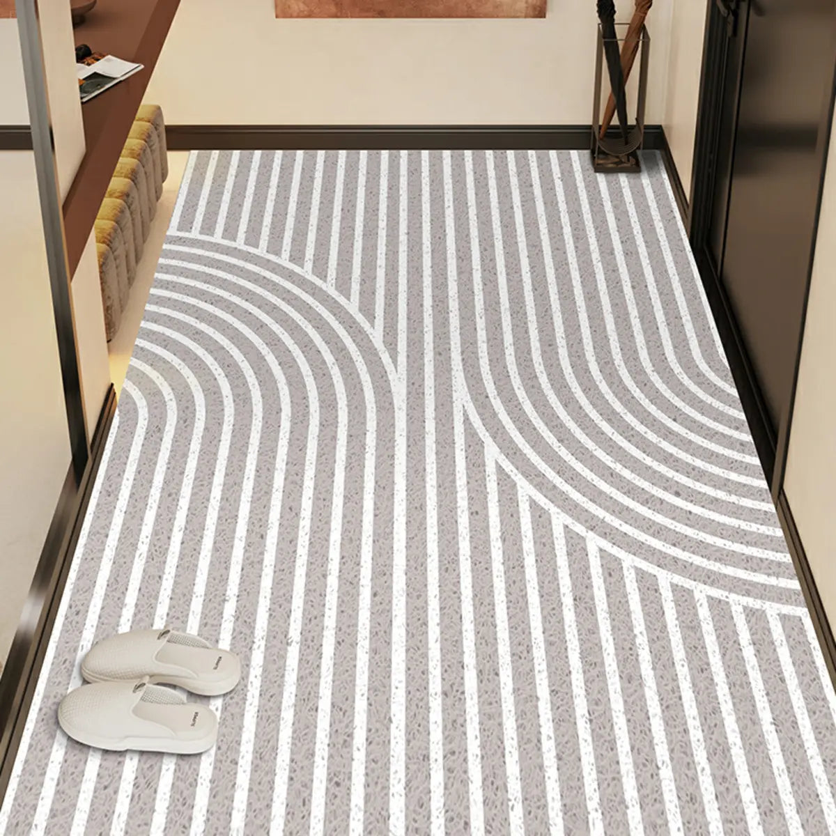 Simple Geometric Vinyl Beige Medium Non-Slip Area Rug Image - 2