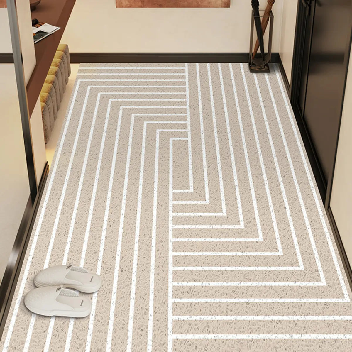 Simple Geometric Vinyl Beige Medium Non-Slip Area Rug Image - 3