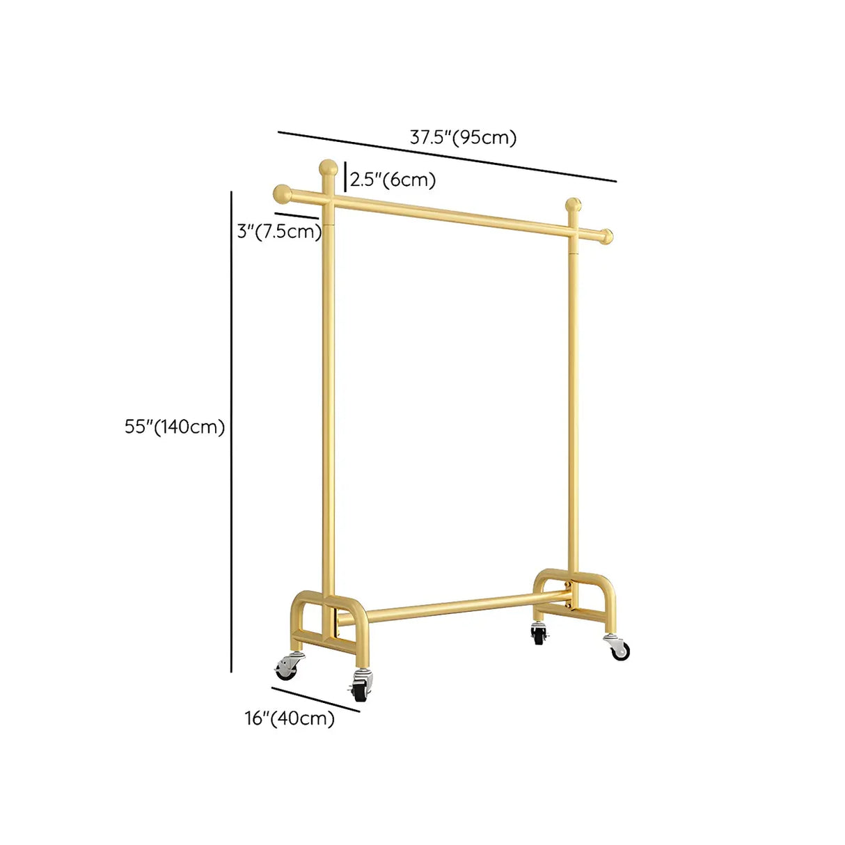 Simple Gold Metal Rolling Coat Rack with Hooks and Casters Image - 9