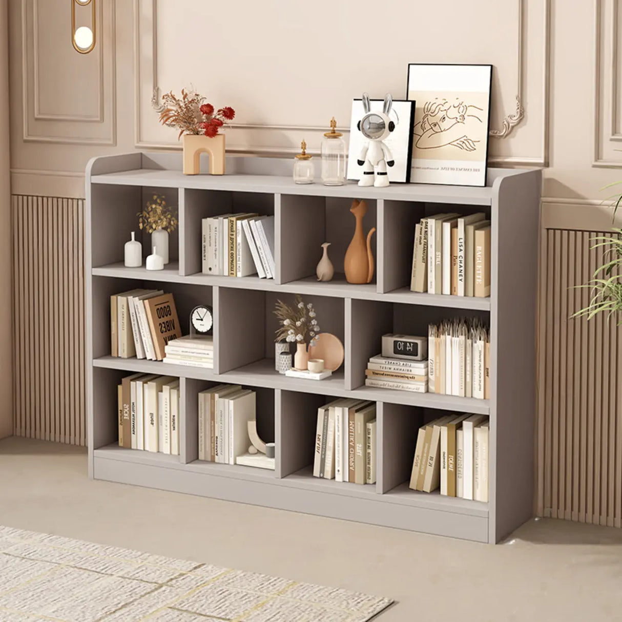 Simple Gray Rectangular Closed Storage Wide Bookcase Image - 10