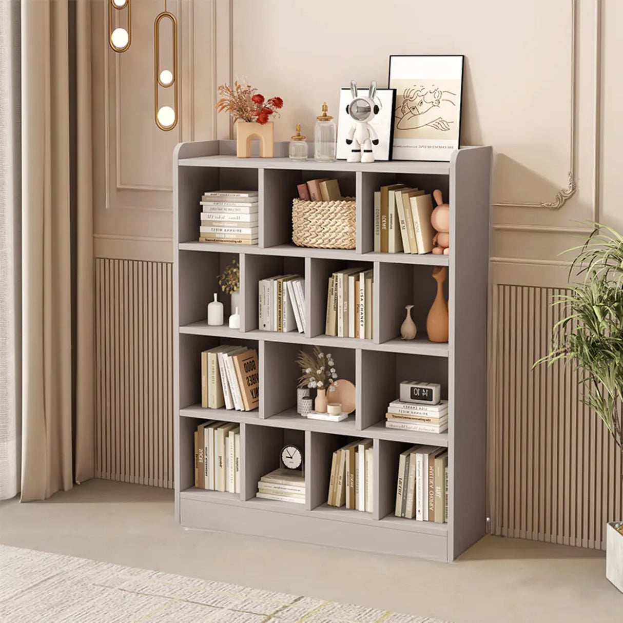 Simple Gray Rectangular Closed Storage Wide Bookcase Image - 11