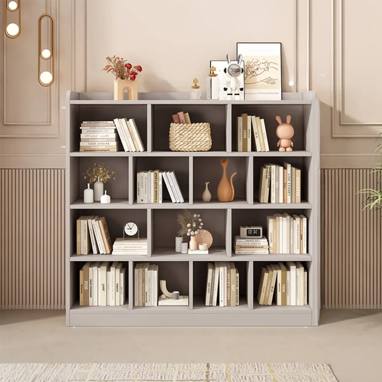 Simple Gray Rectangular Closed Storage Wide Bookcase Image - 13