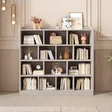 Simple Gray Rectangular Closed Storage Wide Bookcase Image - 13