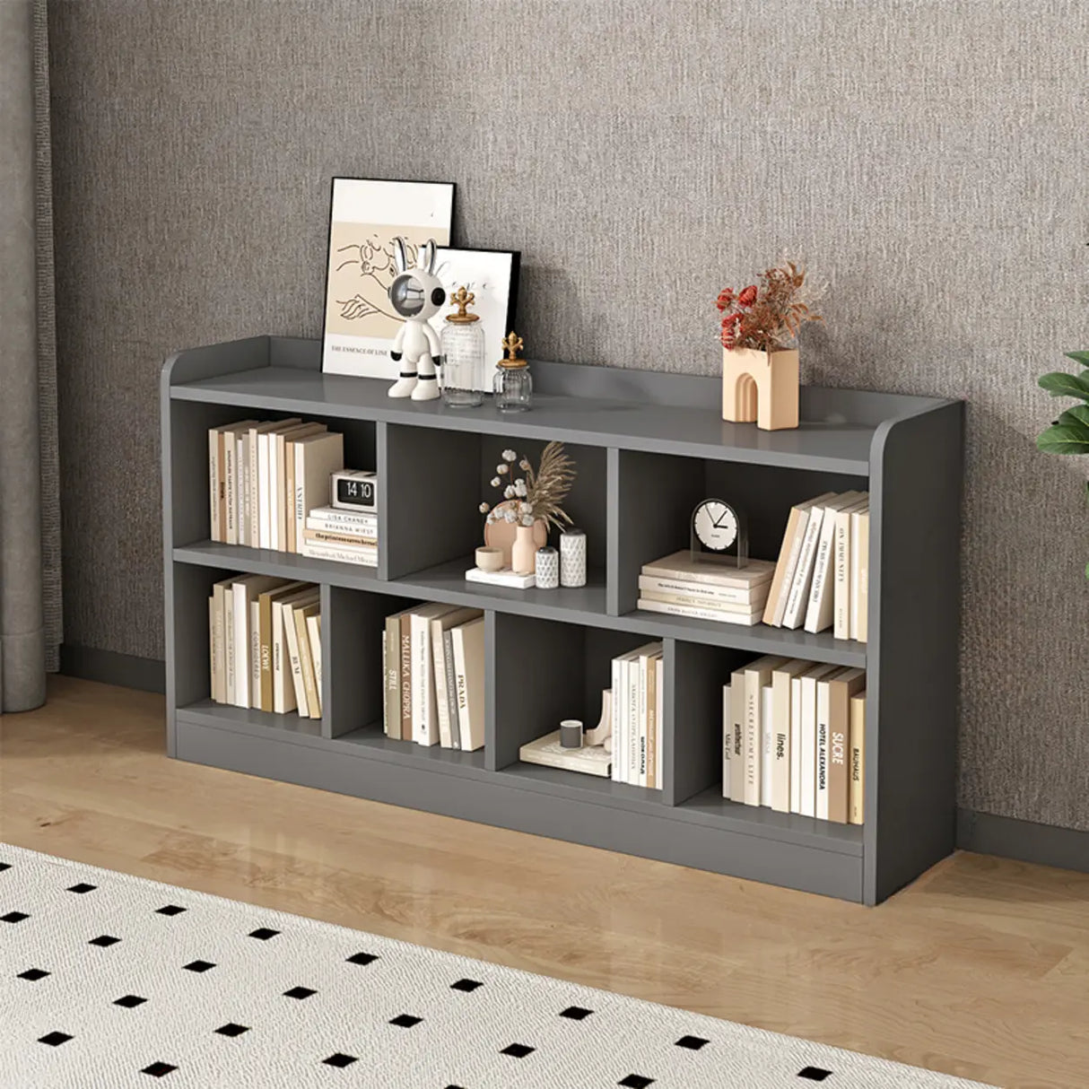 Simple Gray Rectangular Closed Storage Wide Bookcase Image - 16