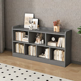 Simple Gray Rectangular Closed Storage Wide Bookcase Image - 16