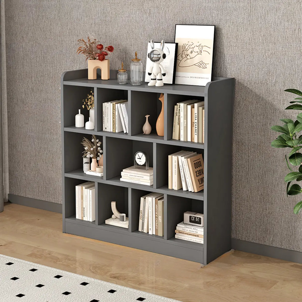 Simple Gray Rectangular Closed Storage Wide Bookcase Image - 17