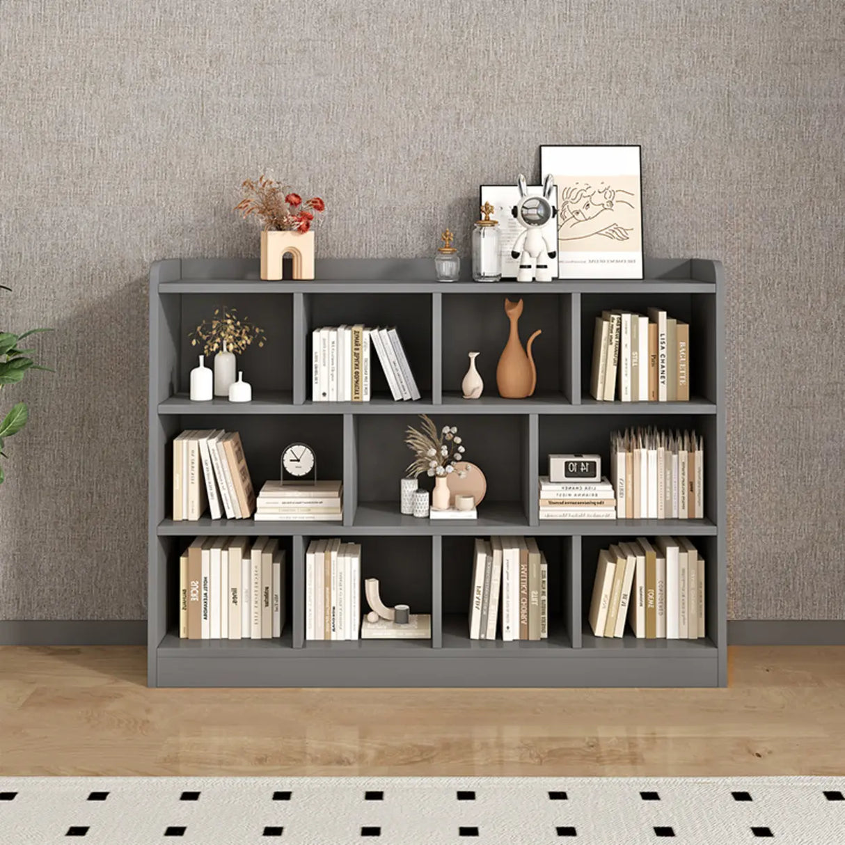 Simple Gray Rectangular Closed Storage Wide Bookcase Image - 18