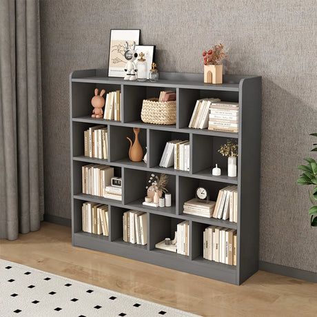 Simple Gray Rectangular Closed Storage Wide Bookcase Image - 2