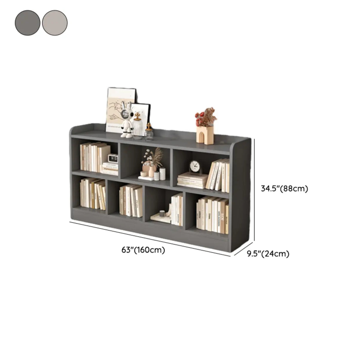Simple Gray Rectangular Closed Storage Wide Bookcase Image - 23