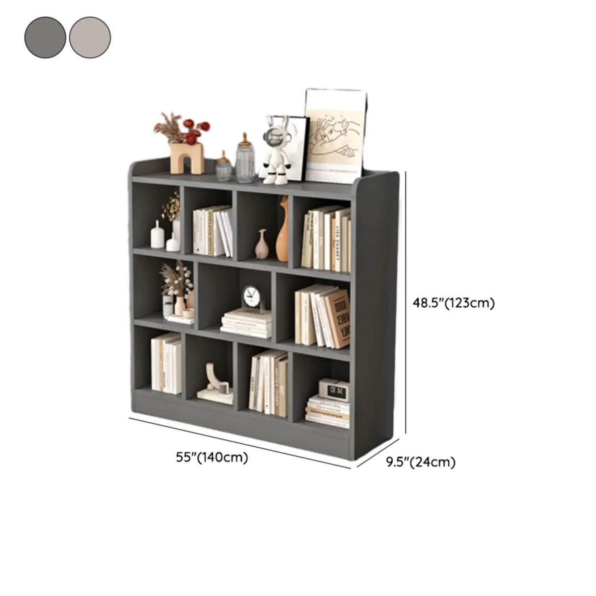 Simple Gray Rectangular Closed Storage Wide Bookcase Image - 27