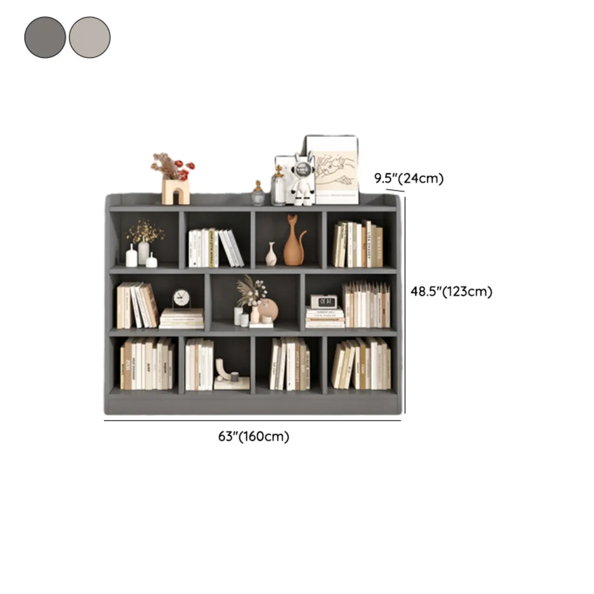 Simple Gray Rectangular Closed Storage Wide Bookcase Image - 28