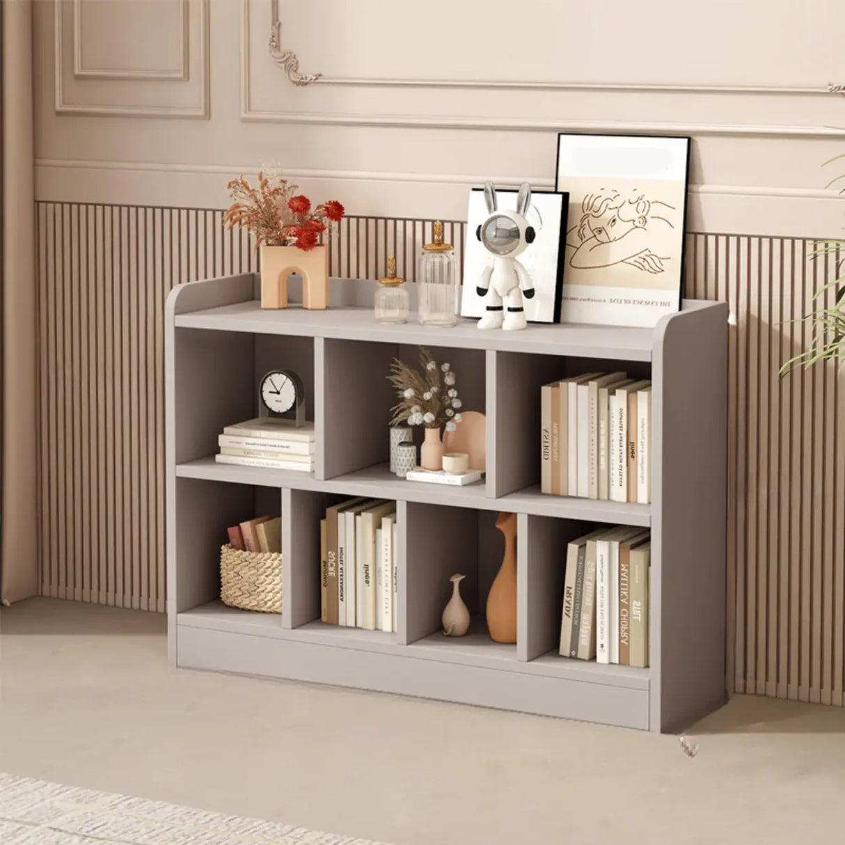 Simple Gray Rectangular Closed Storage Wide Bookcase Image - 3
