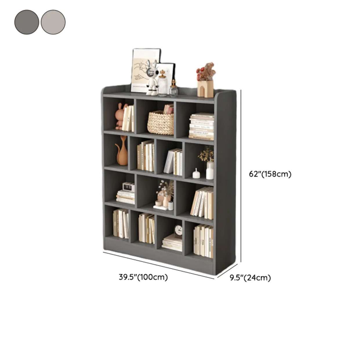 Simple Gray Rectangular Closed Storage Wide Bookcase Image - 30