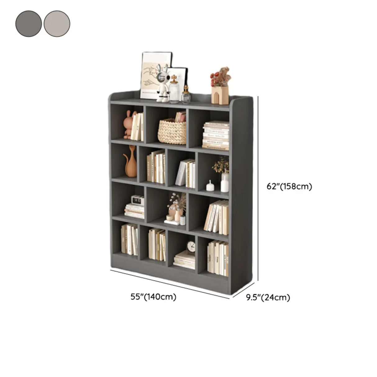 Simple Gray Rectangular Closed Storage Wide Bookcase Image - 32