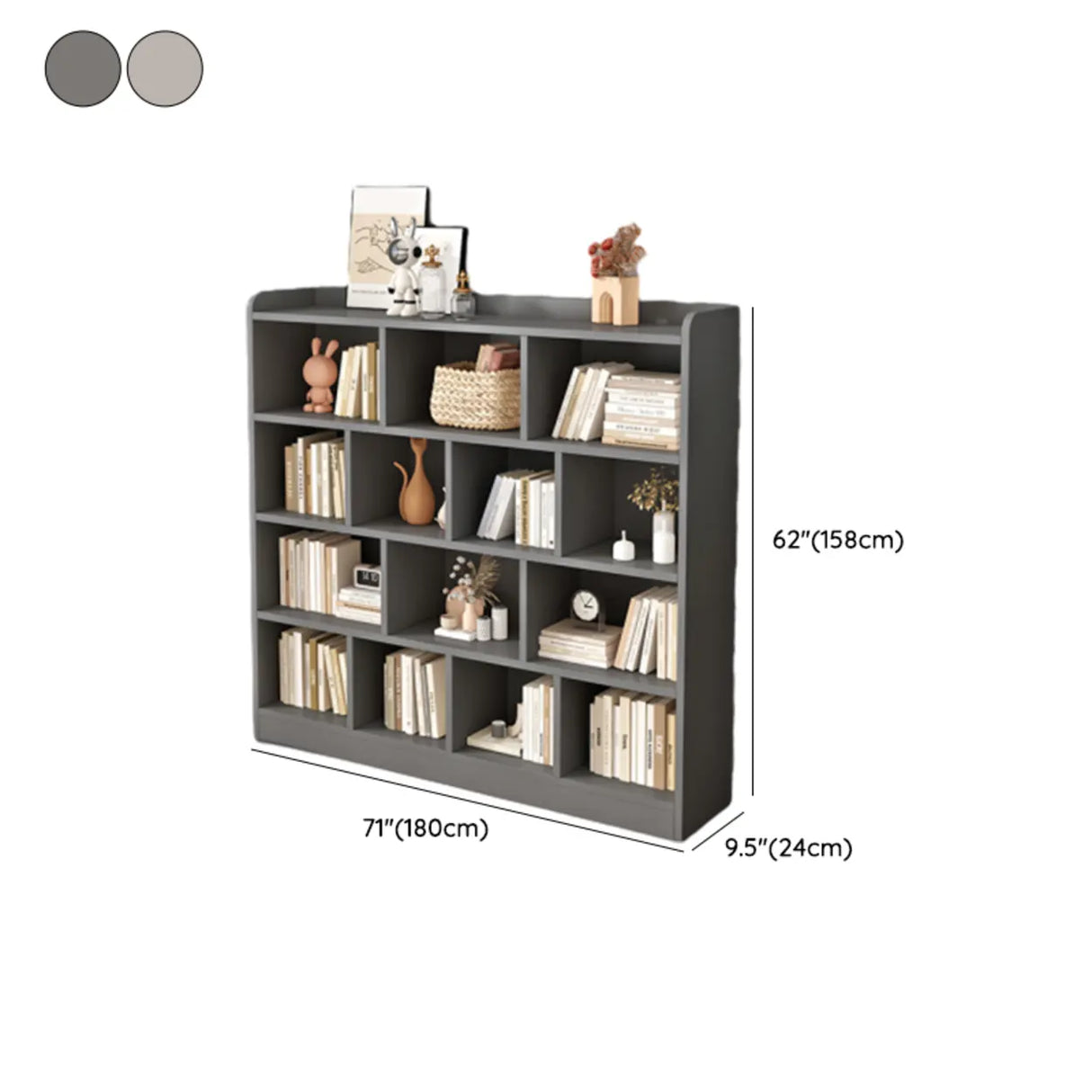 Simple Gray Rectangular Closed Storage Wide Bookcase Image - 34