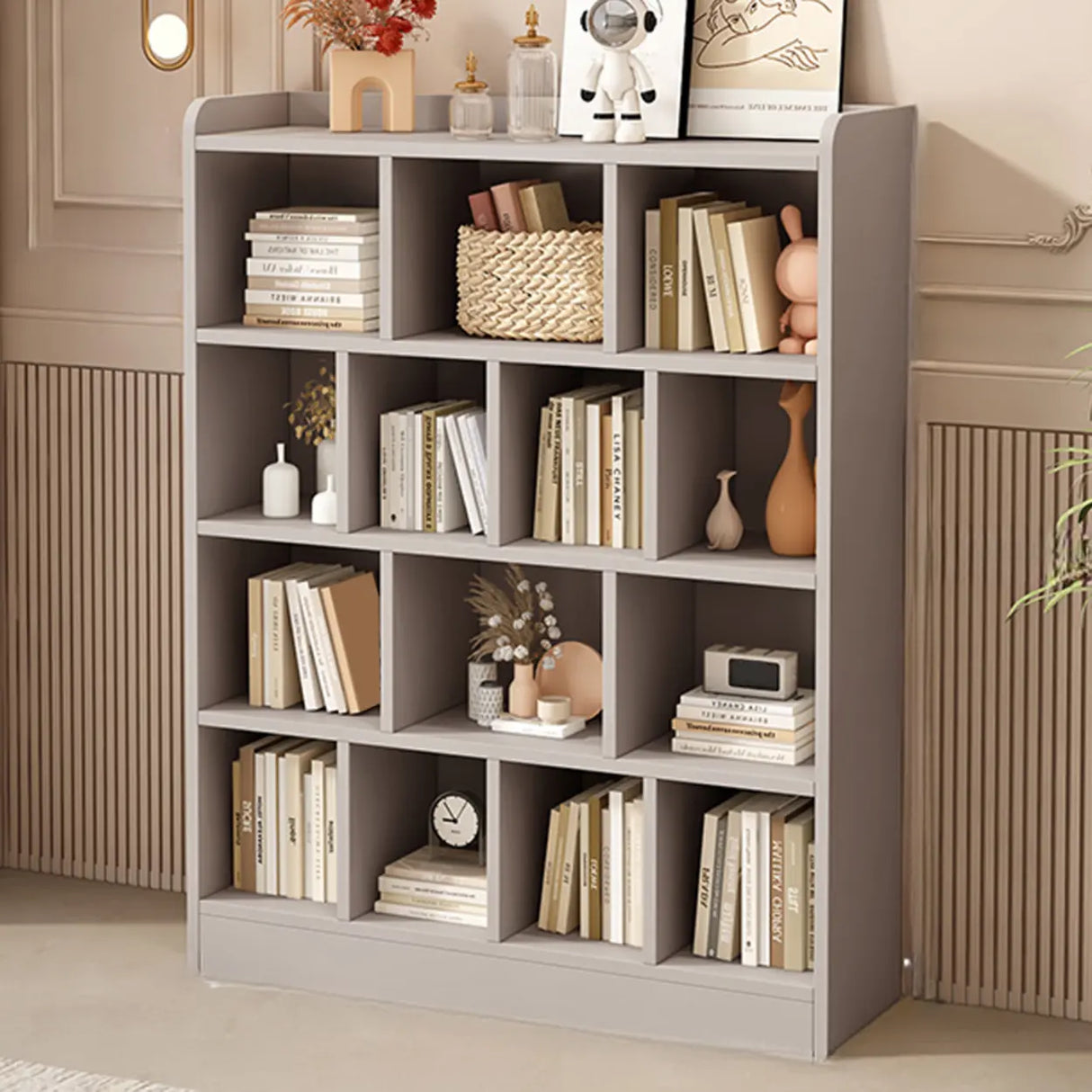 Simple Gray Rectangular Closed Storage Wide Bookcase Image - 4