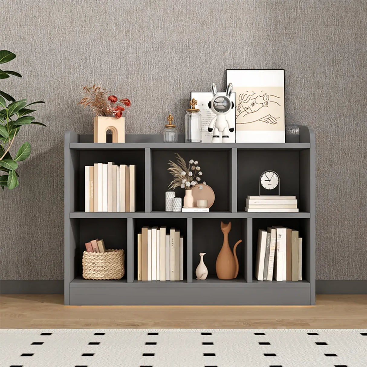 Simple Gray Rectangular Closed Storage Wide Bookcase Image - 5