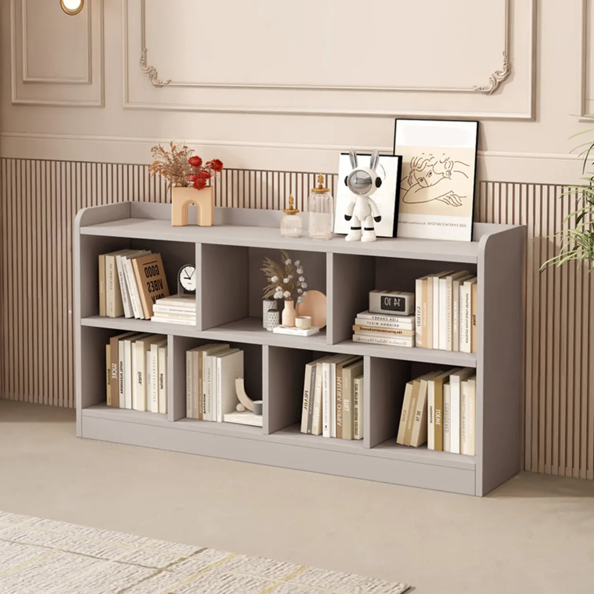 Simple Gray Rectangular Closed Storage Wide Bookcase Image - 6