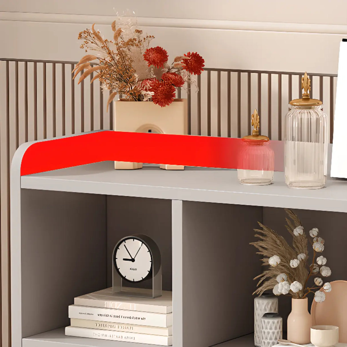 Simple Gray Rectangular Closed Storage Wide Bookcase Image - 7