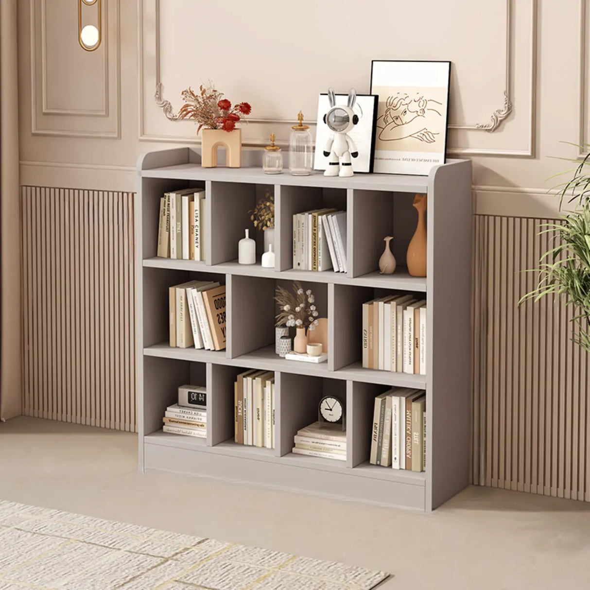 Simple Gray Rectangular Closed Storage Wide Bookcase Image - 8
