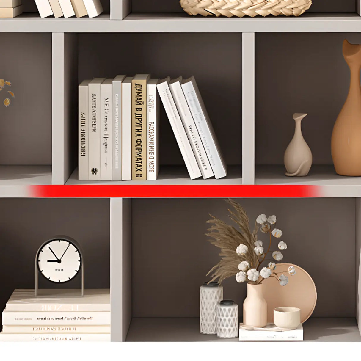 Simple Gray Rectangular Closed Storage Wide Bookcase Image - 9