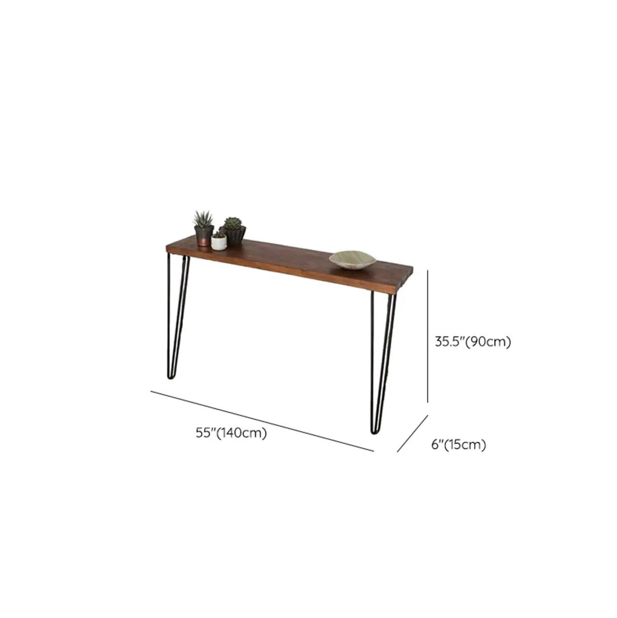 Simple Hairpin Leg Rectangular Brown Entry Console Table Image - 12