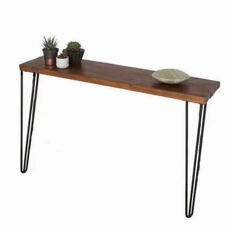 Simple Hairpin Leg Rectangular Brown Entry Console Table Image - 2